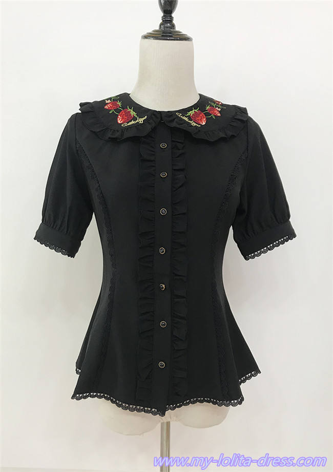 A Small Strawberry~Embroidered Short Sleeves Lolita Blouse -Ready made