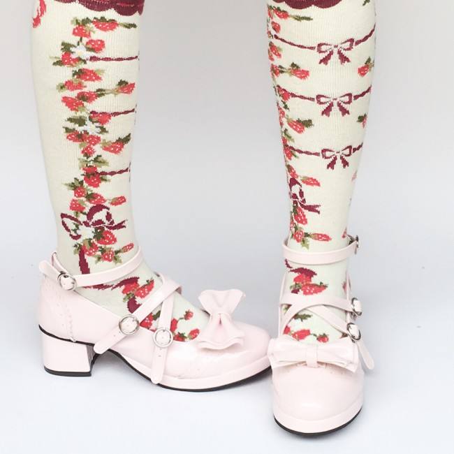 Black Bows Crossed Straps Matte Lolita Shoes Classic