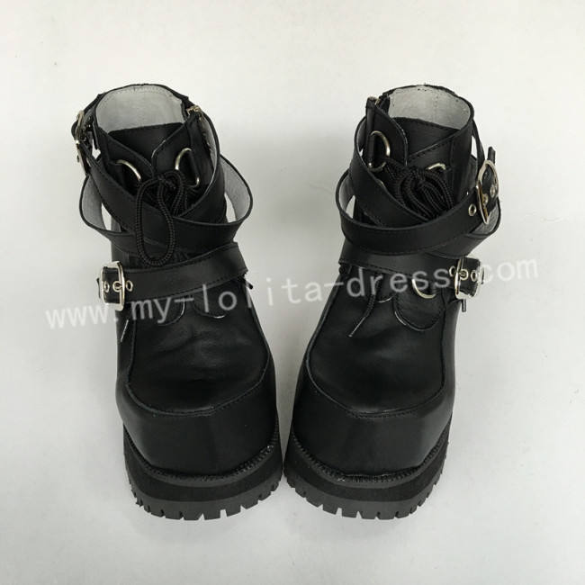 Glossy Black Gothic Punk Belts Lolita Shoes