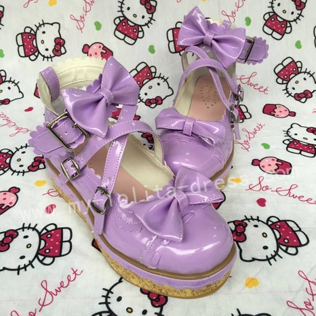 Shiny Purple Bows Lolita Shoes
