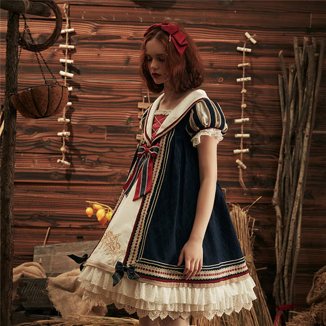 Classical Puppets ~White Snow Babydoll Style Daily Lolita OP -Ready Made