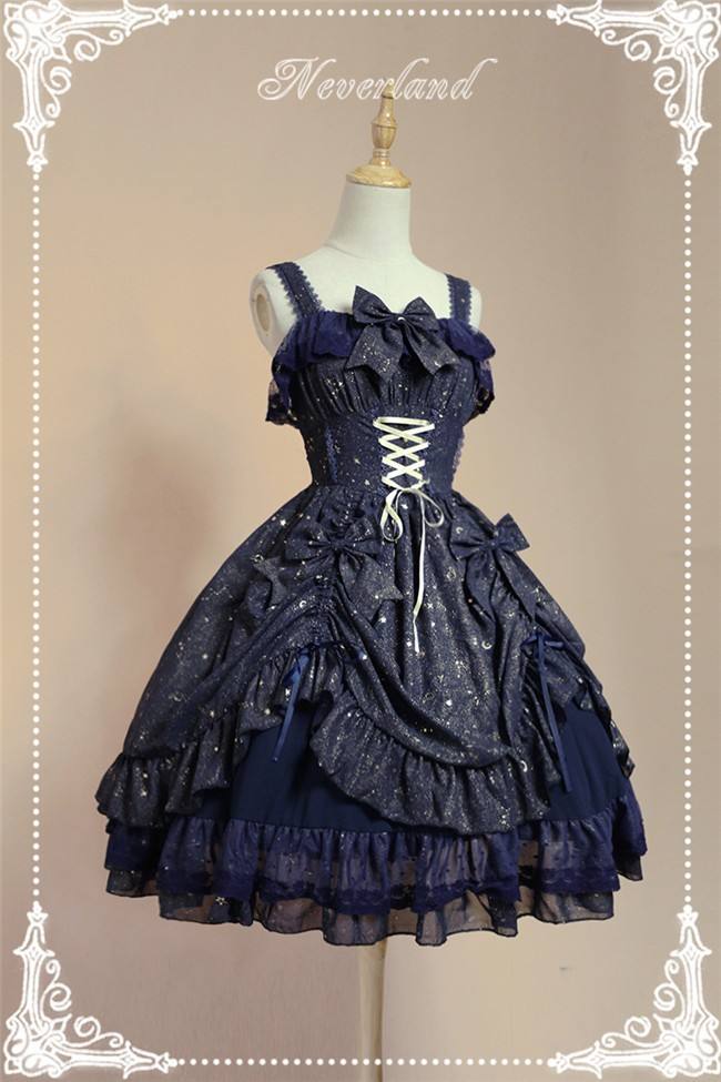 Neverland Lolita -Fly Me to Polaris- Gold Stamping Chiffon Lolita JSK