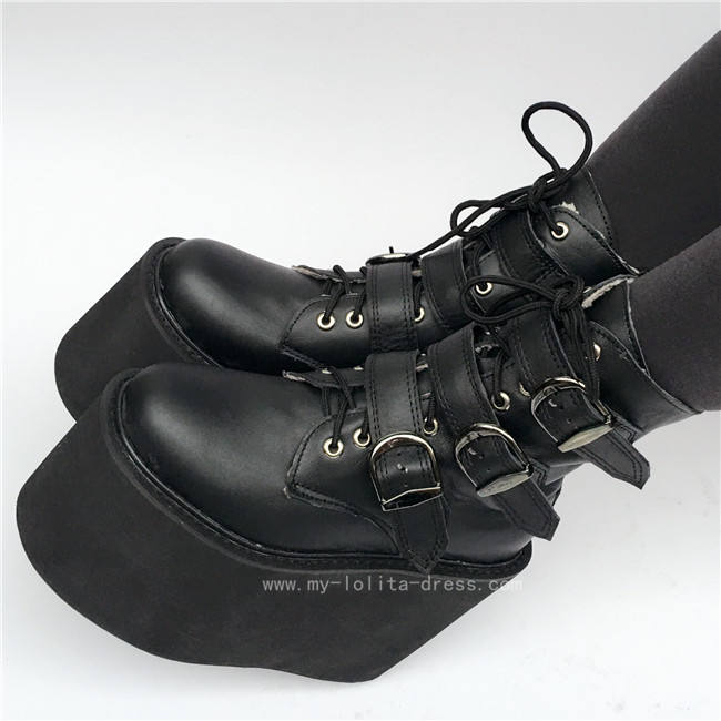 Matte Black Belts Goth Punk Lolita Boots