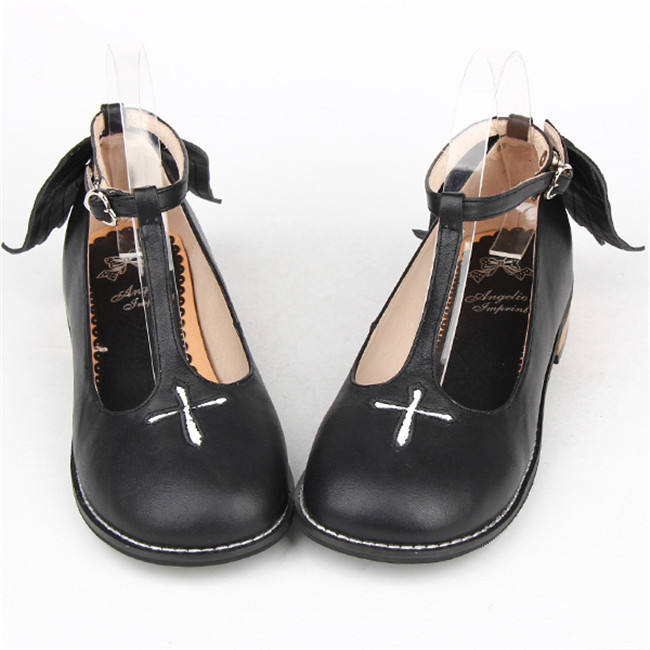 Angelic Imprint- Sweet T-shaped Straps Lolita Flat Shoes with Detachable Angel Wings