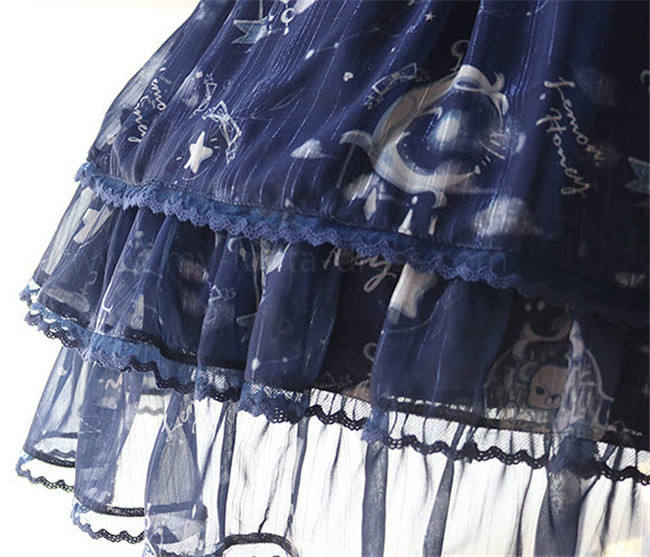 Lemon Honey ~Bear Constellation~ Fly Sleeves Printed Lolita JSK Black M In Stock