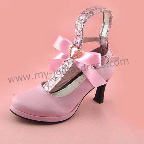 High Heel Sweet Pink Bow Lolita Shoes