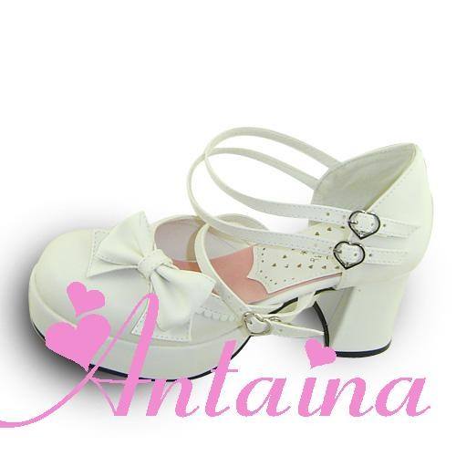 White Pink Bow Princess Lolita Shoes