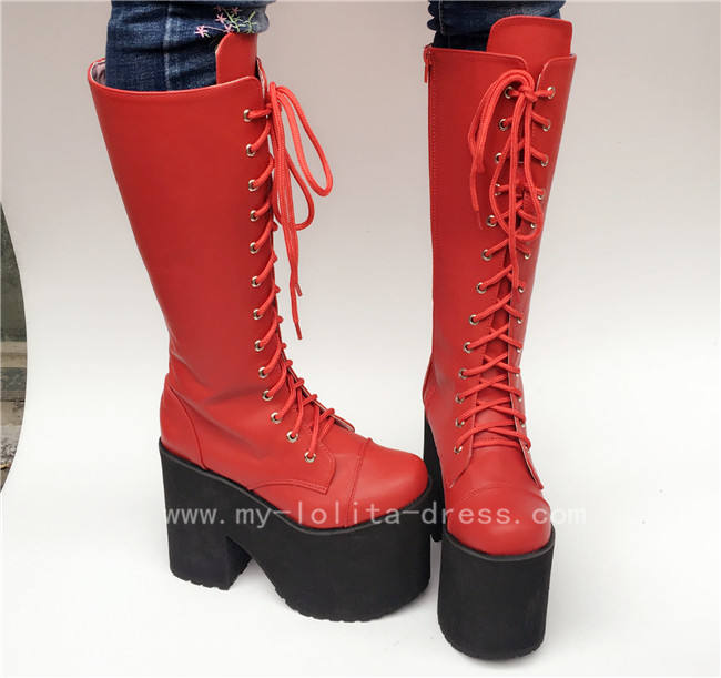 Beautiful White Matte Lace-up Knee Lolita High Boots