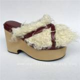 Sweet Claret Matte Lolita Sandals with Furs