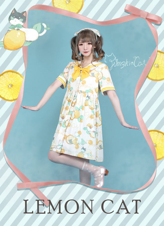 Lemon Cat~ Sweet Lolita Short Sleeves OP -out