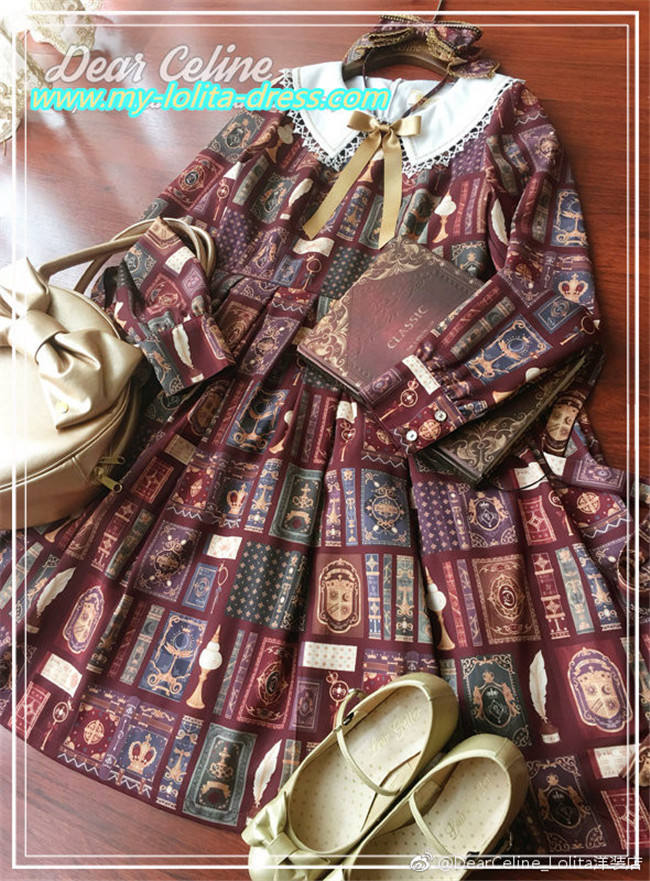 Aisha's Magic Book~ Long Sleeves Lolita OP Dark Green Size M
