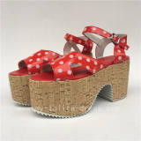 Beautiful Red with White Dots Lolita Sandals with Wood Soles