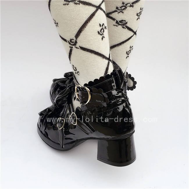 Sweet Black White Lolita Square Heels Shoes