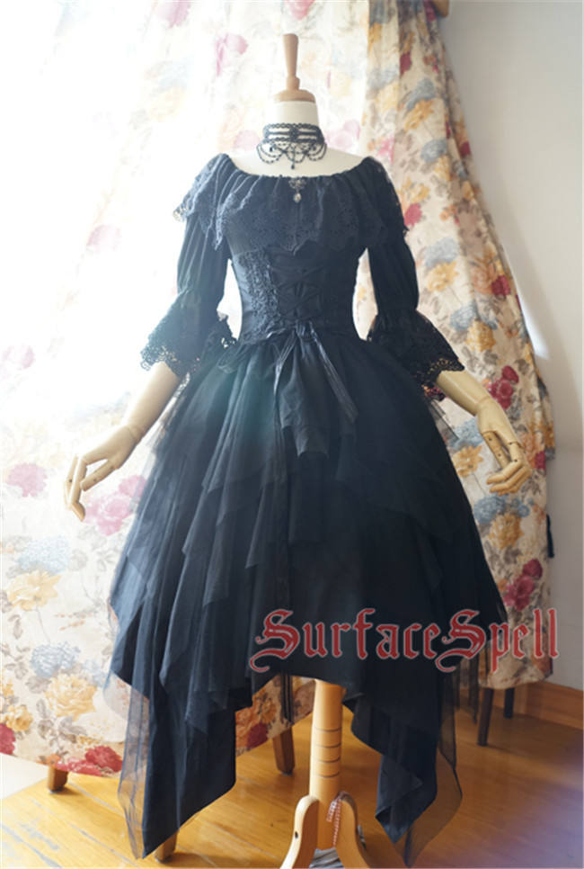 Surface Spell White Crystal & Black Agate Gothic Lolita High Waist Skirt