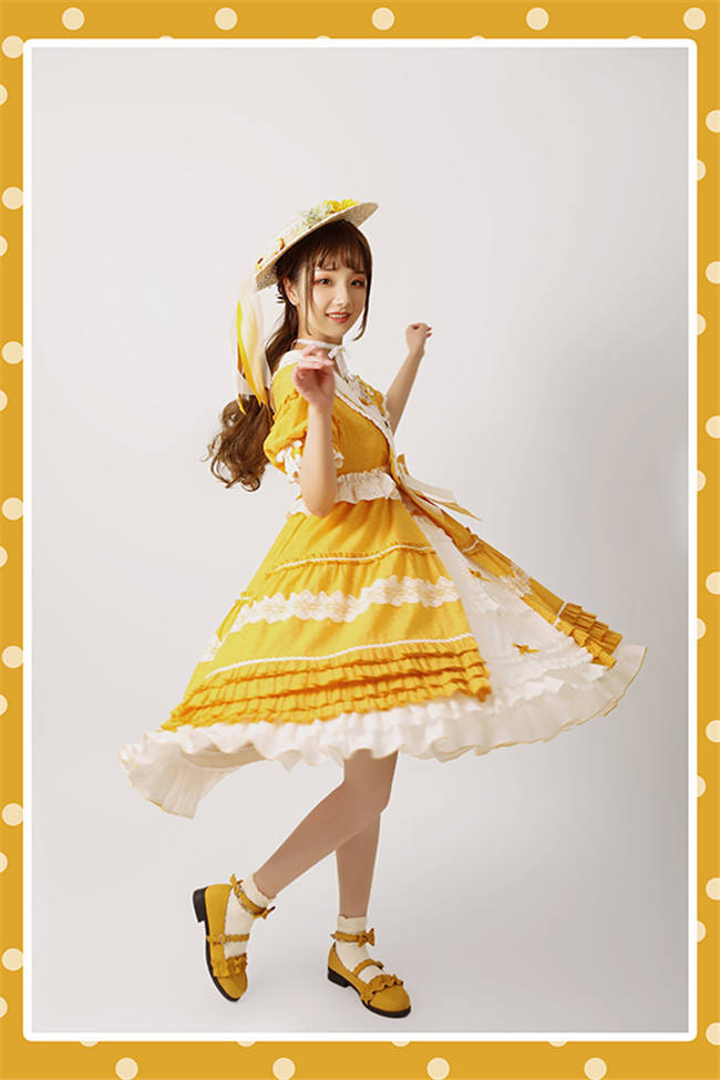 Alice Girl ~Sunflower Classic Lolita Short Sleeves OP - Green Size L - In Stock