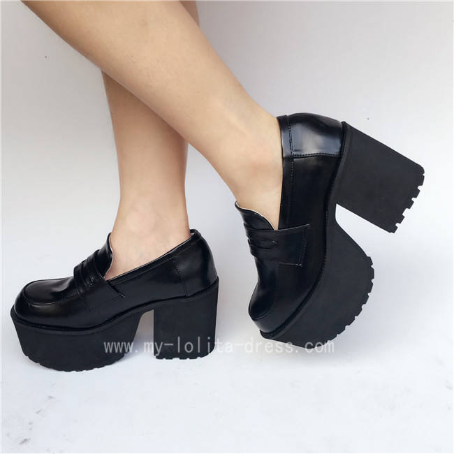 Black Matte Square Heels Lolita Shoes