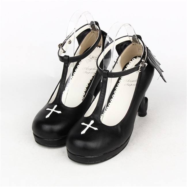 Angelic Imprint- Elegant T-shaped Straps Lolita Heels Shoes with Angel Wings