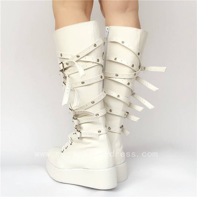 Gothic Punk Black Belts Lolita High Shaft Boots