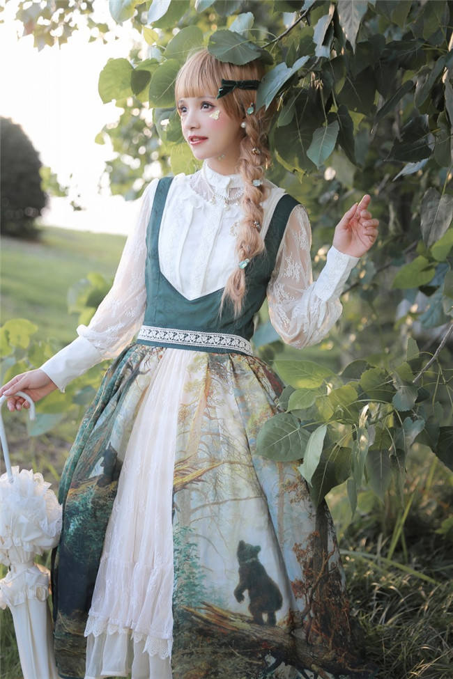 Pine Trees Forest Morning Vintage Lolita Dress-Ready Made