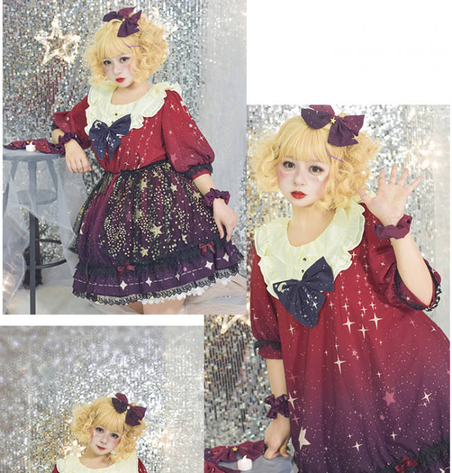 DianaStar Gradient Babydoll Lolita Dress Red OP 83CM In Stock-out