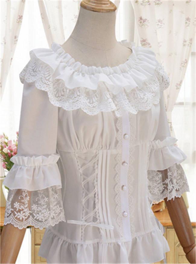 Sweet Lolita Flare Sleeves Blouse Black L - In Stock