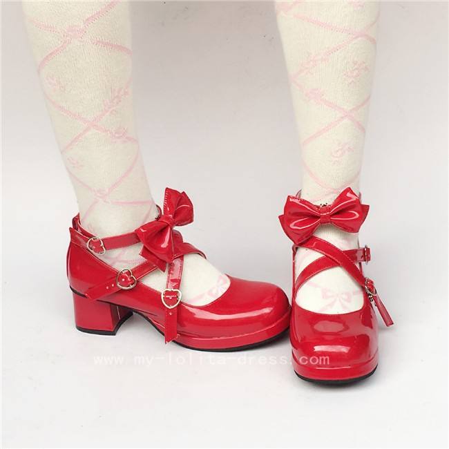 Beautiful Claret Matte Bows Lolita Shoes