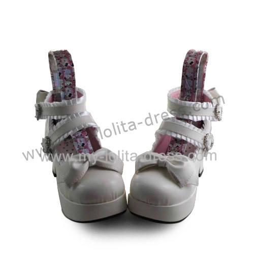 Matte White Bow Lace Lolita Shoes