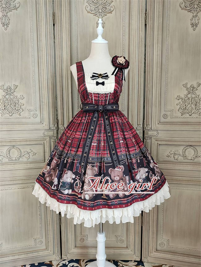Alice Girl ~Gingham Teddy Lolita JSK -Pre-order