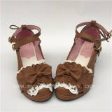 Sweet Light Coffee Bow Straps Lolita Square heels Shoes