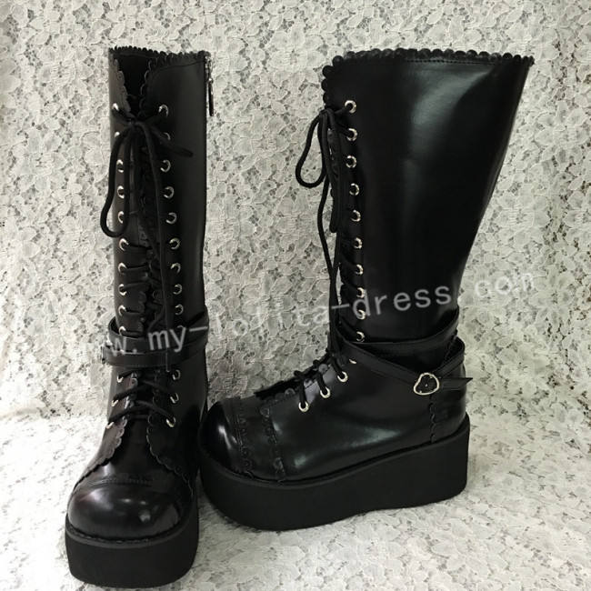 Black Straps High Platform Lolita Boots