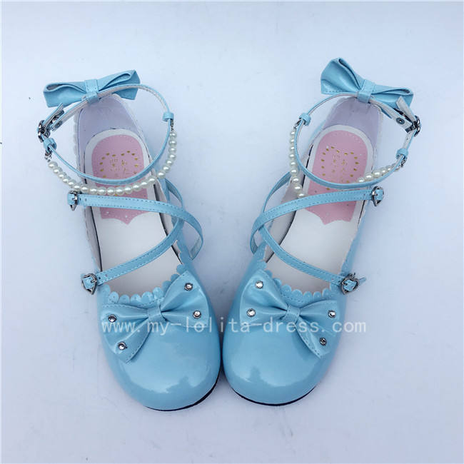 Sweet Black Beads Bows Lolita Shoes Flats Tea Party Heels