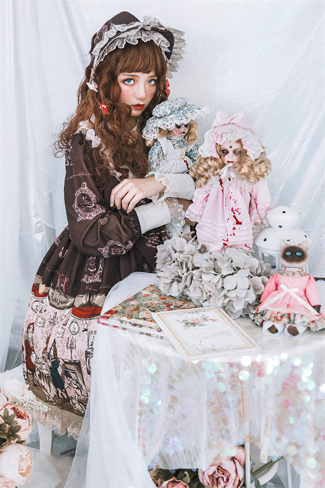 Doll Izutsu~ Classic Lolita Long Sleeves OP Dress-Ready Made
