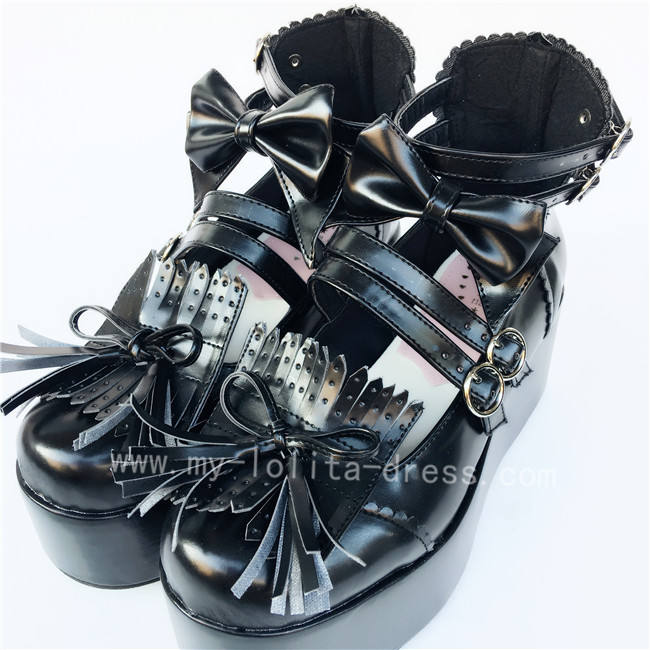 Black Matte Bows Straps Lolita High Platfrom Shoes