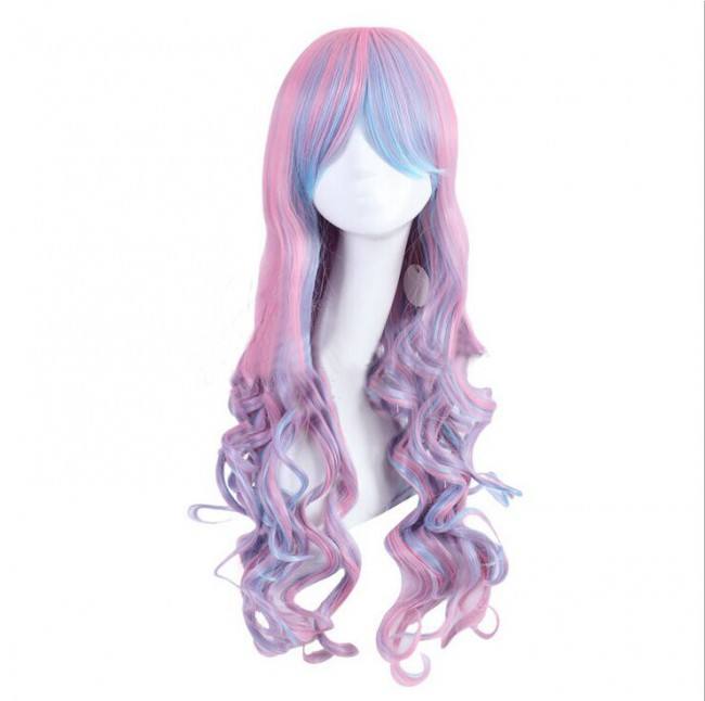 Sweet Pink Blue 70cm Long Curls Lolita Wig