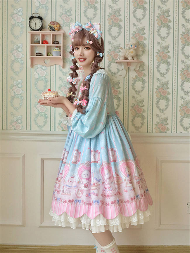 Alice Girl ~The Kitty's Tea Party Sweet Lolita OP/Salopette -Pre-order Pink Size S - In Stock