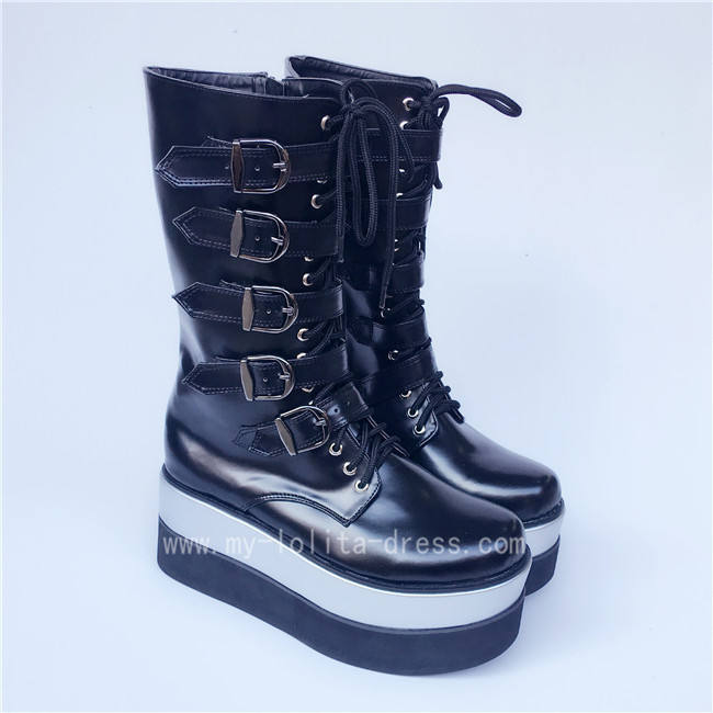 Matte Black Belts Goth Punk Lolita Boots