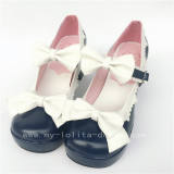 Black White Two Bows Lolita Shoes
