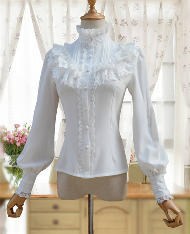 Sweet Chiffon Long Sleeves High Collar Lolita Blouse