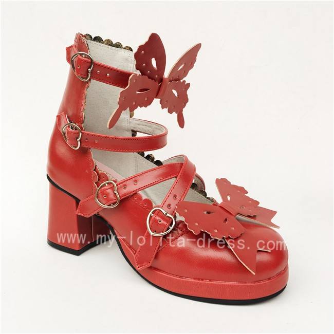 Sweet Wine Matte Bows Straps Lolita Shoes