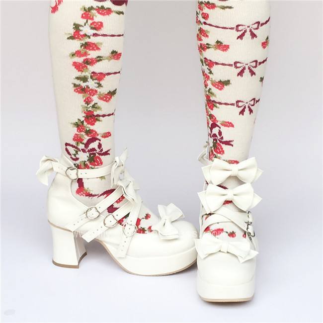 White Cross Straps Bows Lolita Shoes