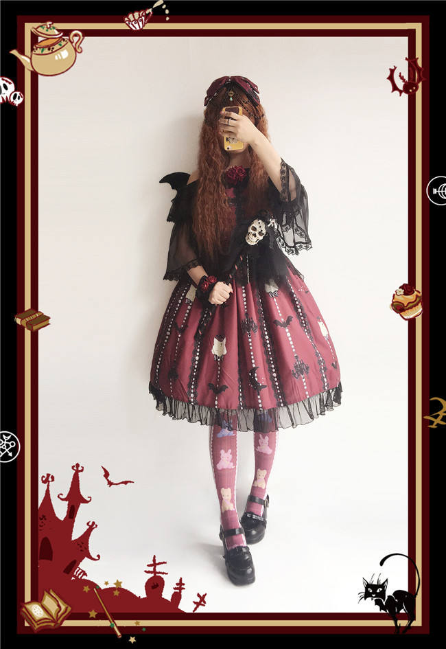 The Cat Cross~ Halloween Lolita JSK Dress + Headbow Navy Blue Size M - In Stock