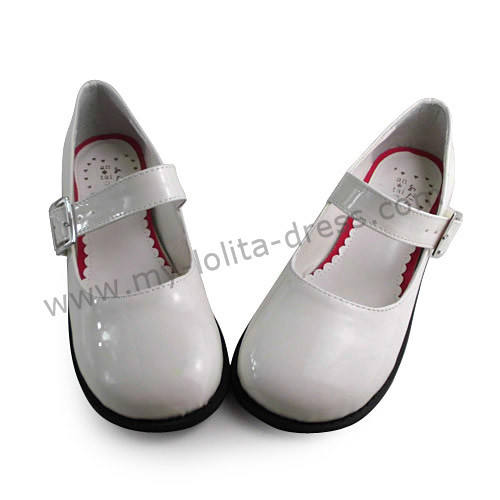 Glossy White Flats Girls Lolita Princess Shoes