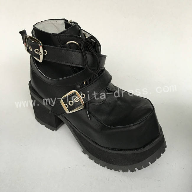 Glossy Black Gothic Punk Belts Lolita Shoes