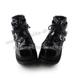 Glossy Black Gothic Punk Belts Lolita Shoes