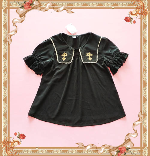 Cross~ High Density Chiffon Square Collar Short Sleeves Lolita Blouse