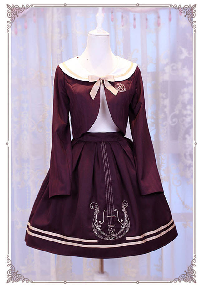 Magic Music School~ College Style Bass Embroidery Lolita Coat + Skirt Set