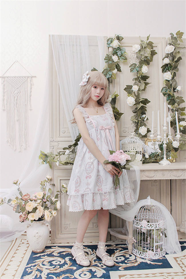 The Kittens In The Frame~ Sweet Lolita Printed JSK High Waist Pink Size S - In Stock
