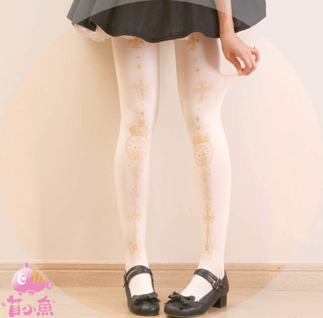 Crown Bear Cross Velvet Tights