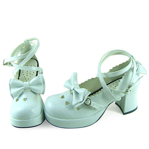 White Glitter Bow Lolita Shoes