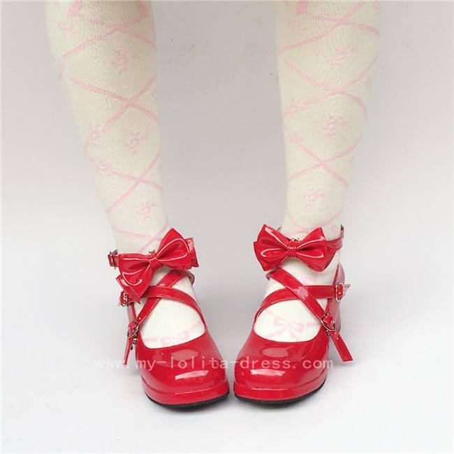 Beautiful Claret Matte Bows Lolita Shoes